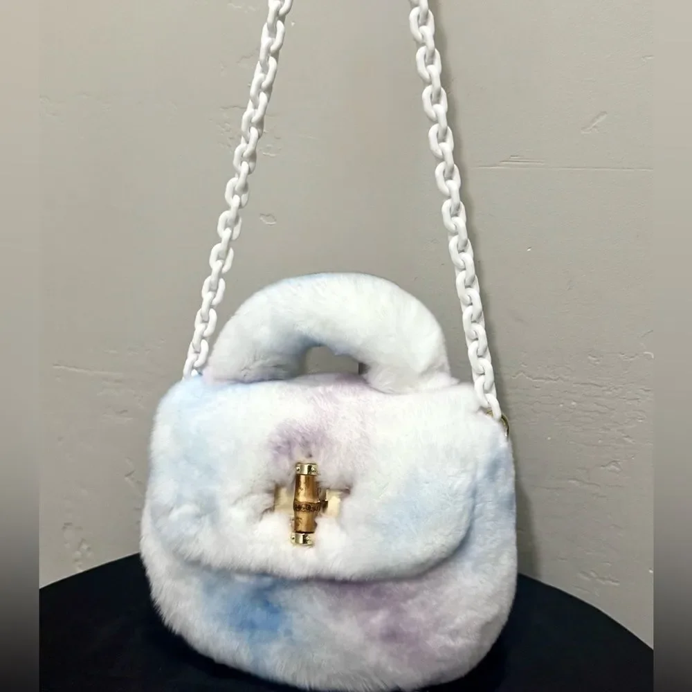 Stunning Real Rex Rabbit Fur Handmade Top Handle Bag &  Fur Balls Bag Charm